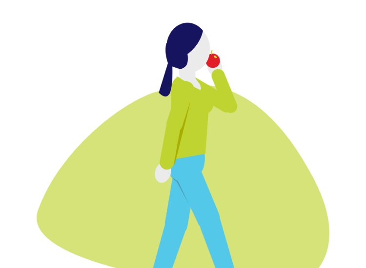 Fysieke gezondheid lopend poppetje met appel