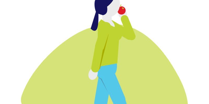 Fysieke gezondheid lopend poppetje met appel